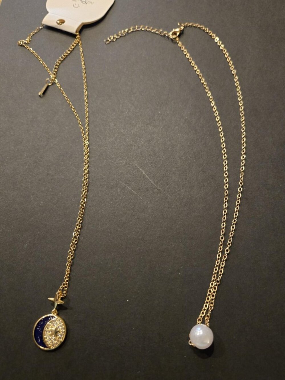 Gold Tone Pearl Pendant & Circle Pendant Necklace